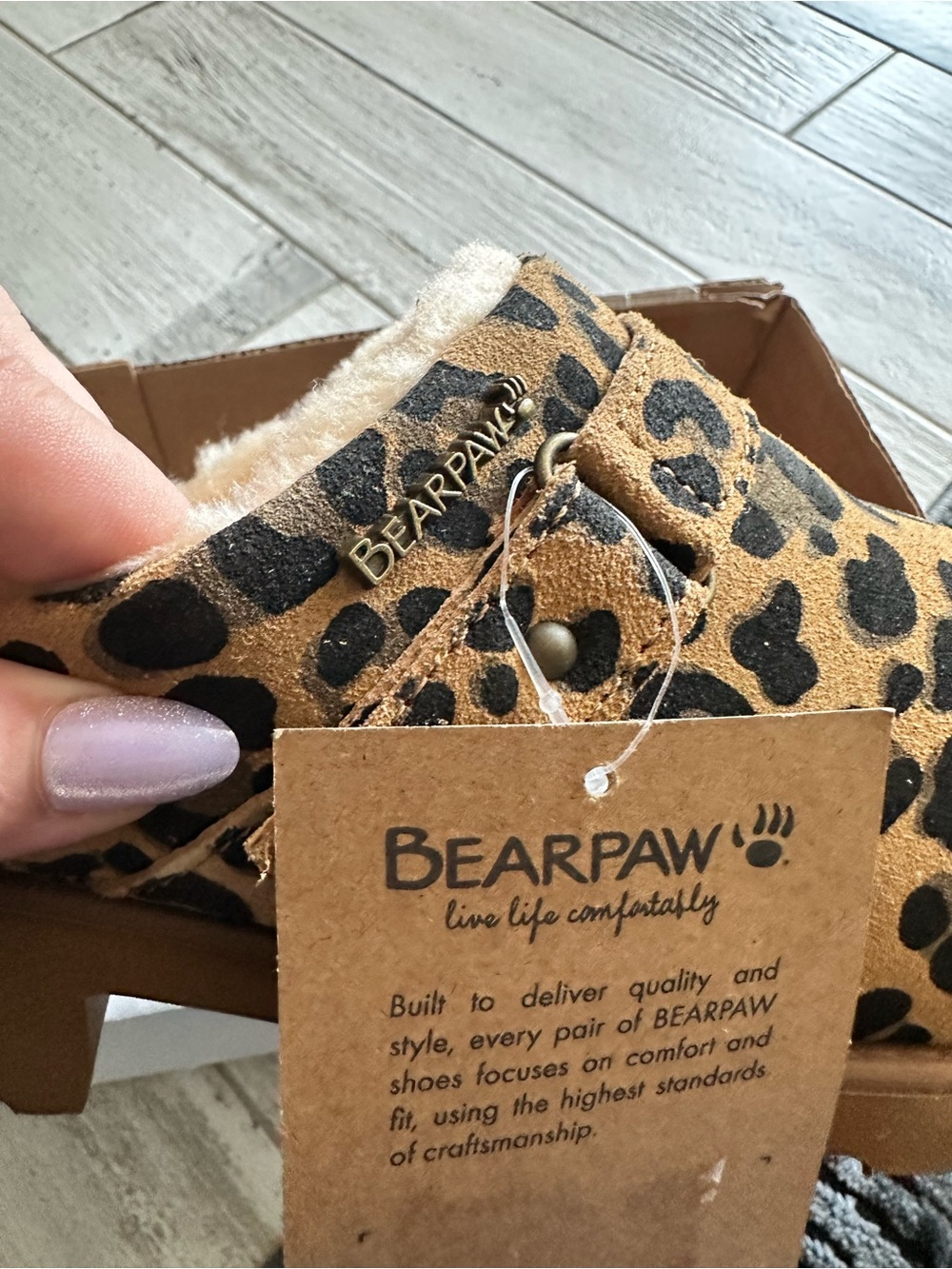 BearPaw Leopard Print Slip-On Clogs in Tan and Black - Picture 5 of 5